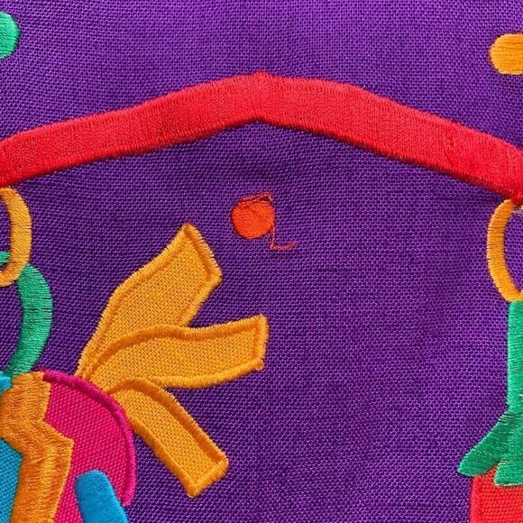 Vintage 90s Maxi Sundress Purple Mexican Fiesta Embroidered Linen Blend Size 10P - Picture 9 of 11